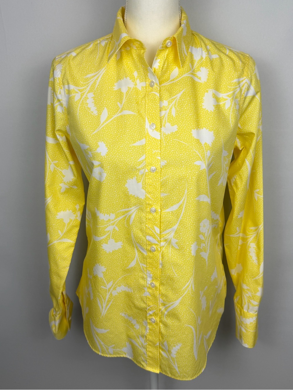 Lands End Long Sleeve Shirt No Iron Supima Button Up Lightweight Yellow Size 4